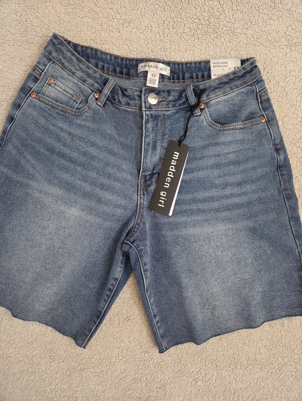NWT Madden Girl Medium Blue High-Rise Bermuda Denim Shorts, SIZE 13